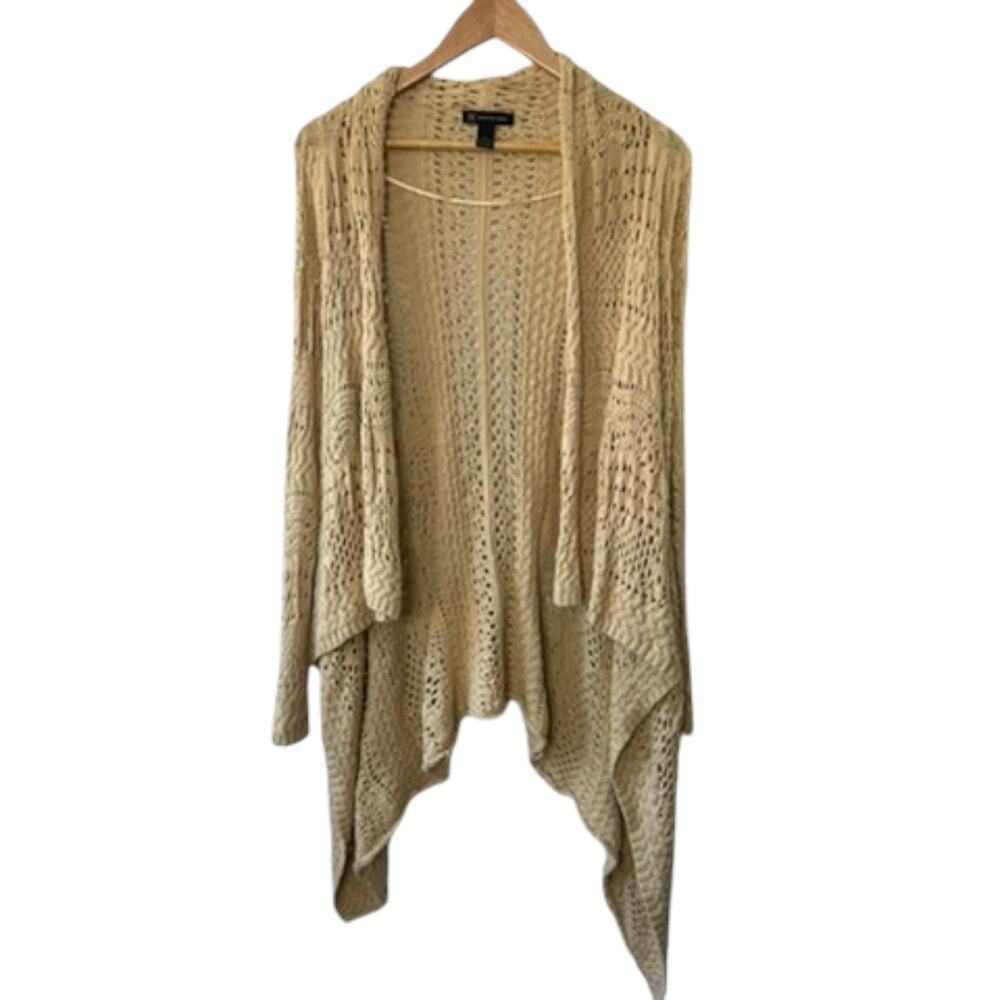 INC International Concepts Beige Open Knit Swing Cotton Cardigan Sweater Small